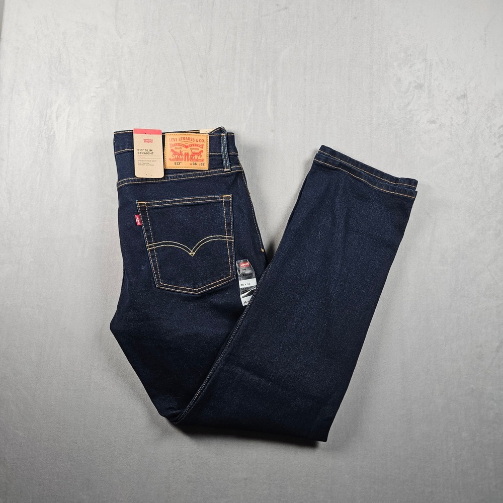 NEW Levi's 513 Slim Straight Jeans Mens 36x32 Dark Blue Indigo Stretch Denim
